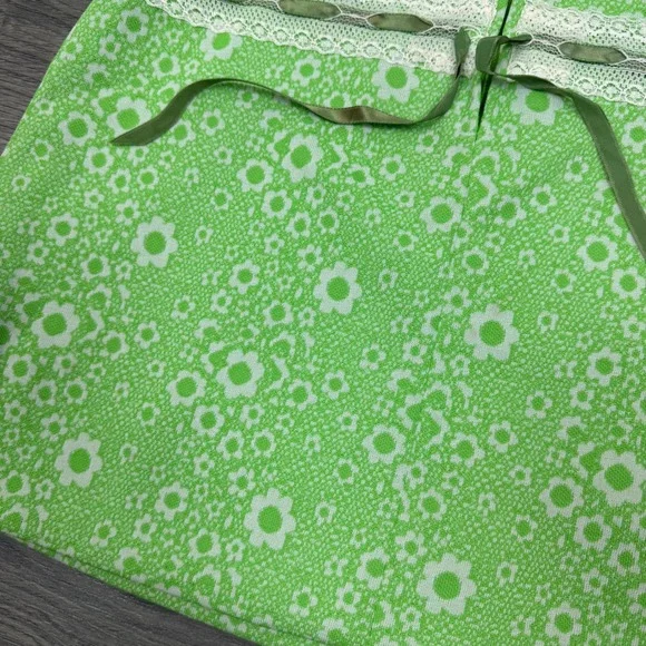 Vintage Handmade Girls 3T Green Floral Lace Shift Dress Short Sleeve Retro 70s - Picture 9 of 14